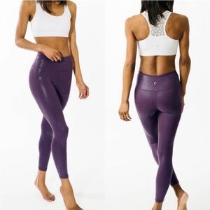 ZYIA Active Plum Metallic Faux Leather Light n Tight Hi-Rise 7/8 Size 14/16